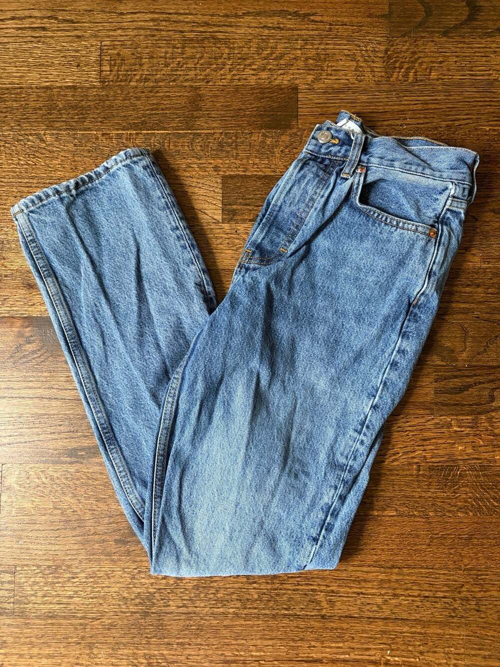 Topshop Dad Jeans W26 L30 Blue Cotton Denim Straight Leg